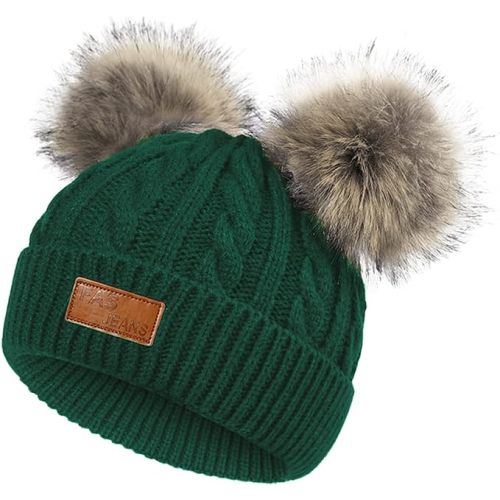 American Trends Baby Beanie Hat Double Pom Pom Toddler Beanies Knit Infant Winter Hat Caps for Boys Girls