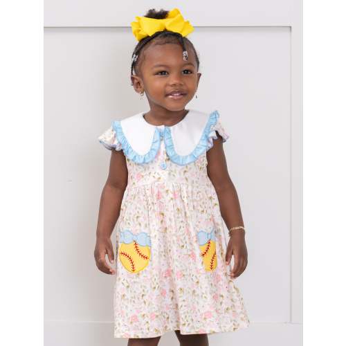 Playtime Softball Embroidered Ruffle Dress