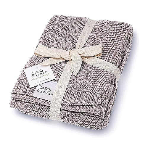 Knit Baby Blanket in Cable Pattern, Organic Cotton Blankets for Crib or Stroller, Receiving Blankets - Fog Grey