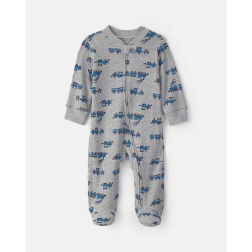 Baby Boy Train Cotton 2-Way Zip Thermal Sleep & Play Pajamas - Grey | Carter's