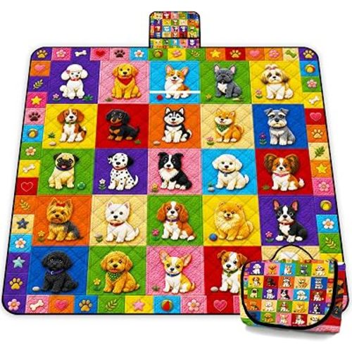 Extra Large Picnic Blanket Waterproof,80"x 80"Foldable Machine Washable Outdoor Blanket,Puppy Beach Blanket for 6-8 Adults,Picnic Mat Suitable for Indoor Crawling,Park Beach,Camping,Hiking,Travel