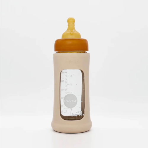 Wide Neck Baby Glass Bottle with Sleeve 250ml/8.5oz Hevea