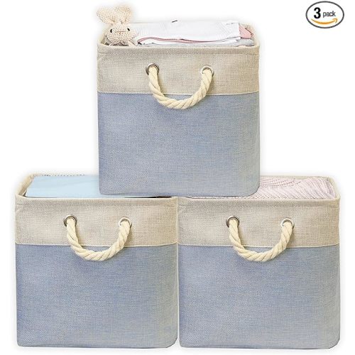 Simple Houseware Fabric Storage Cubes, 13" x 13" Storage Bin, 3 Pack, Blue