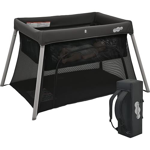 Pamo Babe Travel Crib with Bassinet, Certified Baby Safe Portable Crib, Extra Large Portable Playpen with Mattress & Zipper Door, Lightweight Foldable Pack and Play Baby Travel Bed - Grey