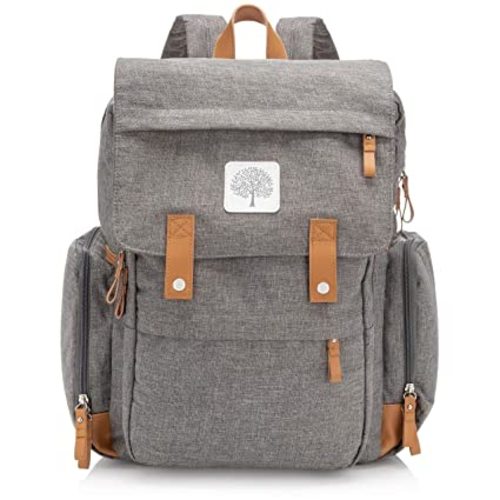 Parker Baby Co. Diaper Backpack - Large Diaper Bag with Insulated Pockets, Stroller Straps and Changing Pad -Birch Bag - Gray