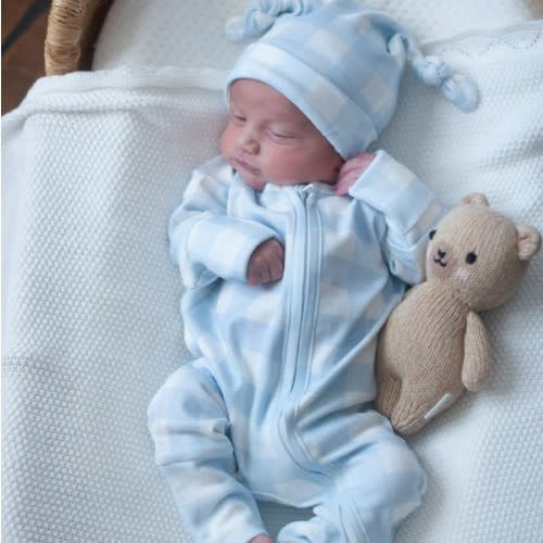 Full Zip Romper Pajamas Set | Blue Gingham
