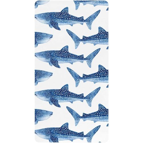 Ocean Whale Sharks White Crib Sheets Soft Breathable Fitted Cotton Baby Crib Sheets Mattress Cover for Girl Boy, 52" x 28" x 9"