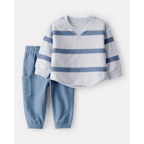 24mos Baby Boy Striped French Terry Long-Sleeve Tee & Pant Set - Blue - Carter's | Carter's