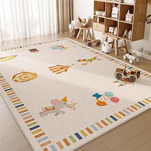 Kids Area Rug Playmat for Toy Cars and Train, Large Children’s Play Mat with Non Slip Back, Kids Classroom Carpet for Boys Baby Bedroom Play Room(Circus,32×47in)