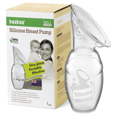 haakaa Manual Breast Pump for Breastfeeding, Silicone, Clear 4oz/100ml