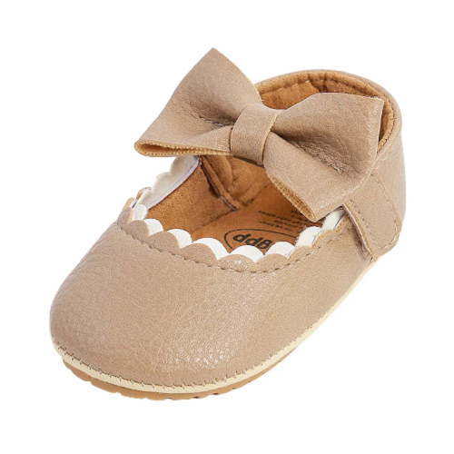 Odeerbi Baby Girls Bow Princess Shoes Prewalker Newborn Bowknot Princess Soft Baby Shoes Children's Toddler Non-slip Shoes Khaki 0-3 Months