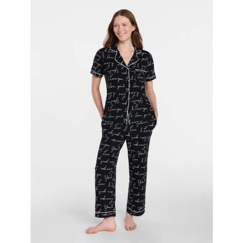 Joyspun Women's Dreamy Soft Collection Notch Knit Top and Capri Pants Pajama Set, 2-Piece, Sizes XS-3X