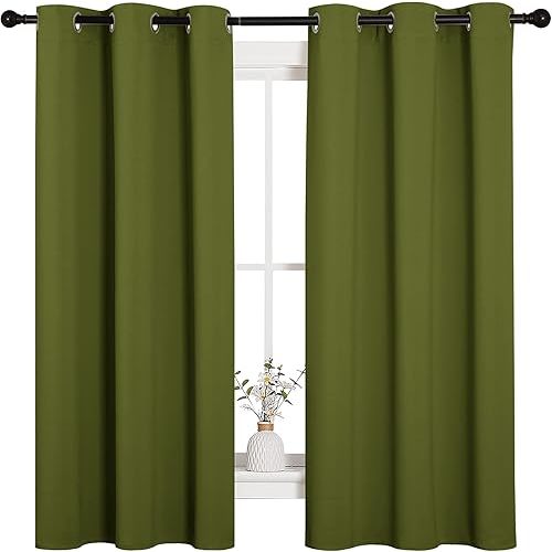 NICETOWN Christmas Window Decoration Thermal Insulated Solid Grommet Blackout Curtains/Drapes for Living Room (1 Pair, 42 by 63 inches, Olive Green)