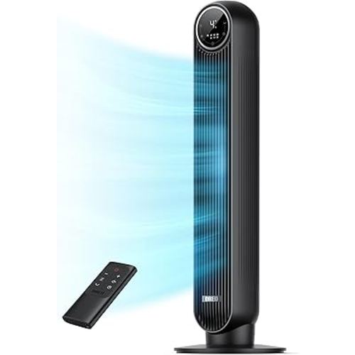 Dreo Tower Fan for Bedroom, 25ft/s Velocity Quiet Floor Fan, 90° Oscillating Fans for Indoors with 4 Speeds, 4 Modes, 8H Timer, Standing Fans, Bladeless Fan, Black, Nomad One (DR-HTF007)