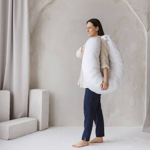 White pregnancy and baby feeding pillow with organic cover best new mom gifts ~C shape maternity pillow with natural kapok filling available