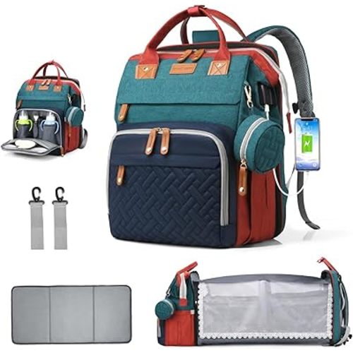 Diaper Bag Backpack, Multifunction Waterproof Diaper Bag for Baby, with Diaper Changing Station, Newborn Essentials Must Haves, Baby Portable Bag, Unisex, RGB