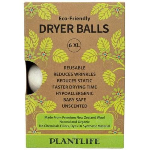 Plantlife 6 Wool Dryer Balls - Reusable, Natural Fabric Softener, Reduces Wrinkles, Saves Drying Time - Unscented Wool Dryer Balls, 6-Pack