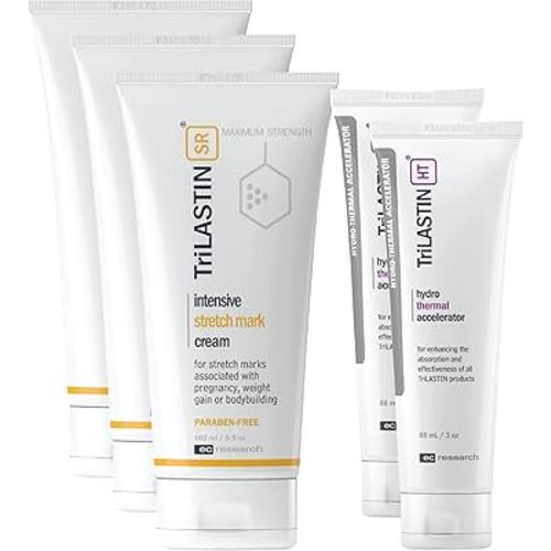 TriLASTIN-SR Intensive Stretch Mark Cream (3 count - 5.5 oz) Bundle with Hydro-Thermal Accelerator (2 count - 3 oz) | Fast-Acting Stretch Marks Remover | Hypoallergenic & Paraben-free