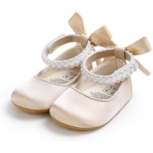 Baby Girls Mary Jane Flats with Bowknot Floral Princess Wedding Dress Shoes Soft Newborn Infant Crib First Walkers Prewalker