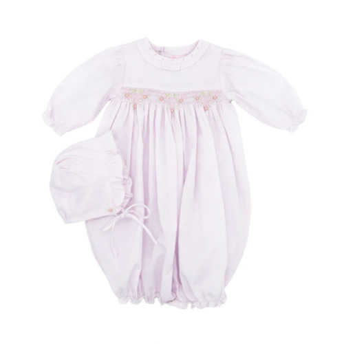 Girls Convertible Smocked Batiste Sack and Bonnet - Pink