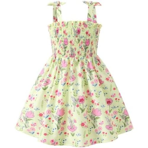 Disney Princess Frozen Elsa Minnie Stitch Toddler Girl Dress Bow Tie Straps Smocked Summer Outfit Birthday Party Clothes 2-9Y