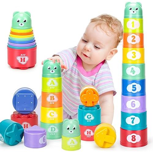 Stacking Cups Toys for Toddlers, Baby Toys Stacking Cups & Soft Blocks Teething Toy for Babies Montessori Educational or Bath Fun