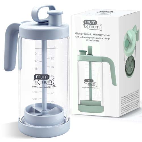 32oz Glass Formula Mixing Pitcher, Formula Pitcher Milk Pitcher, Premium Borosilicate Microplastic-Free Leak-Proof Design, Breastmilk Storage, Dishwasher Safe & Thermal Shock Resistant(Light blue)