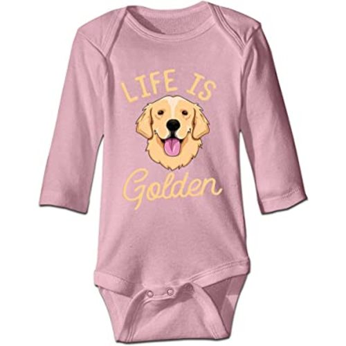 DOQOSESHY Life is Golden(Golden Retriever) Infant Short Sleeve 100% Cotton Bodysuit/Long Sleeve Romper/Sleeveless Jumpsuit