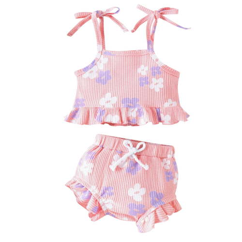Happy Town Newborn Baby Girls Summer Clothes Infant Girls Sling Shorts Set for 1-18M