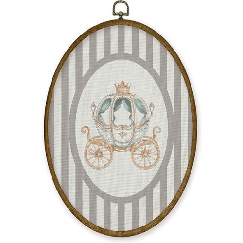 JMENGSSFL Princess Carriage Girl Nursery Oval Wall Art Decor, Girls Room Canvas Prints, Baby Girl Nursery Framed Wall Art for Kids Toddler Girls Room Bedroom Decor, 8.6x11.4 Inch