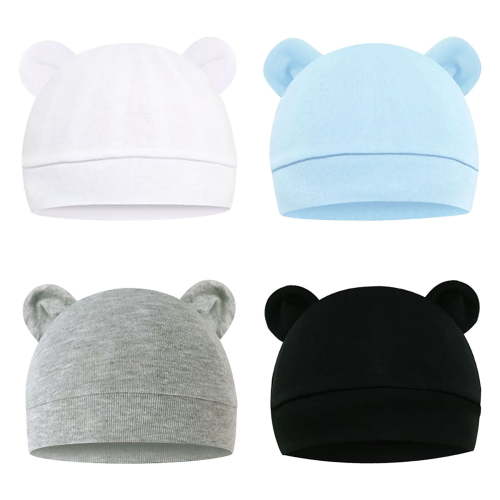 Otqutp 4 Pieces Baby Headwrap Bear Ears Caps Boys Toddler Hats Caps Baby Beanie Hats Soft for Baby Girls Boys Caps 0 -6 Months Children Hat(White,One Size)