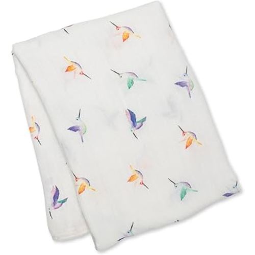 lulujo Baby Swaddle Blanket| Unisex Softest Bamboo Viscose Muslin Swaddle Blanket| Neutral Receiving Blanket for Girls & Boys 47in x 47in Hummingbird