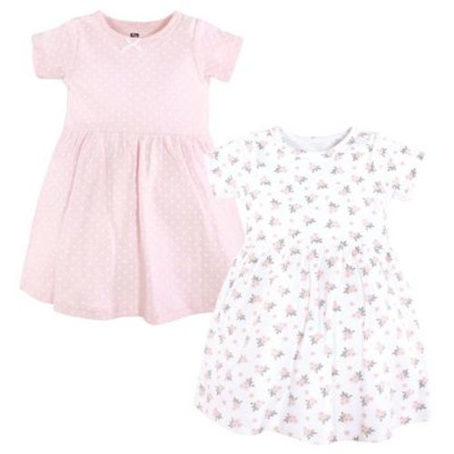 Hudson Baby Girls Cotton Dresses, Tiny Pink Flower