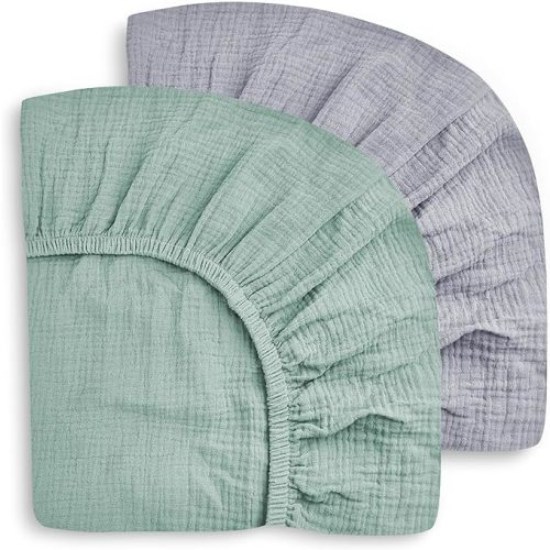 SWEET DOLPHIN 2-Pack Muslin Crib Sheets for Boys & Girls, Ultra Soft Breathable 40S Long-Staple Cotton Fitted Baby Sheets for Standard Crib Mattress 52"x28", Slate and Grey- Nursery Essentials