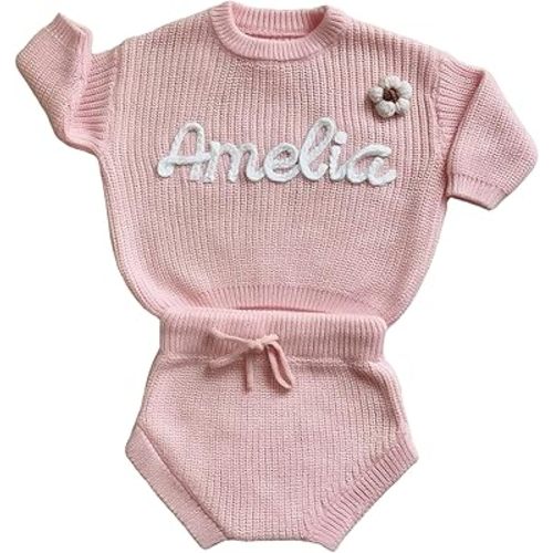 Custom Baby Name Sweater & Shorts Set - Personalized Embroidered Knit Outfit for Newborn, Infant & Toddler (0-24M) | Soft Baby Shower for Mom | Christmas, Photo Shoot & Holiday Outfit Beige
