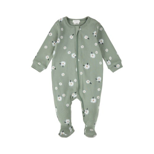 Daisy Print Footed Stretch Cotton One-Piece Pajamas, Newborn