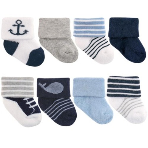 Luvable Friends Basics Infant Baby Cozy Terry Socks 8-Pack, Ocean Explorer, 0-6 Months
