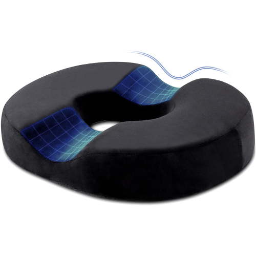 Orthopedic Donut Pillow, Tailbone Pain Relief Cushion, Memory Foam Seat Pad, Black