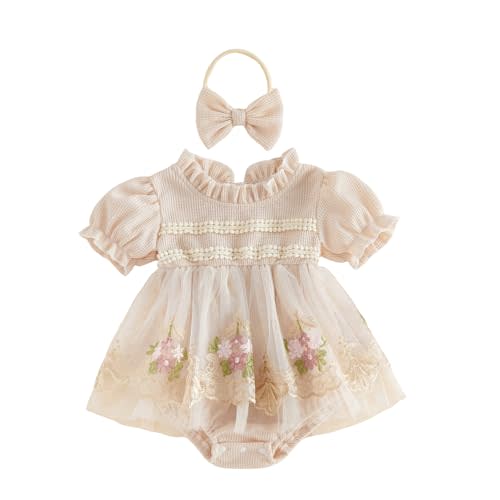 Newborn Girl Dress Ruffle Sleeveless Floral Embroidery Romper Dress Infant Baby Summer Tulle Skirt