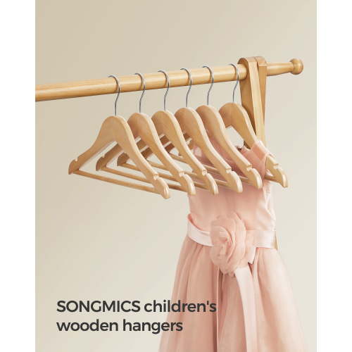 Kids Wooden Hangers 20 Pack, Solid Wood Baby Hangers with Pants Bar, Shoulder Notches, and Swivel Hooks, 12.6 x 7.5 Inches
