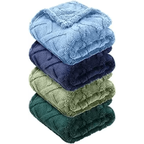VitalCozy 4 Pcs Soft Fleece Baby Blankets Set 30" x 40" 3D Plush Warm Nursery Swaddling Bed Blanket Little Boys Girls Infant Toddlers and Newborn Receiving Gifts Blankets(Blue,Green)