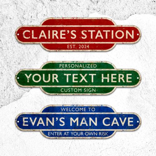 Personalized Railway Station Sign, Custom Metal Train, Street, Road Sign, Vintage  Rusty Look Decor