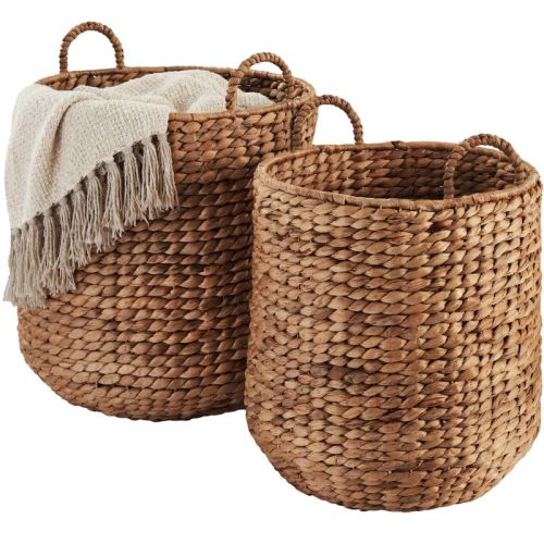 Best Choice Products 2-Piece Round Nesting Baskets W/Handles, Water Hyacinth Plant Holder & Storage Organizer - Chestnut
