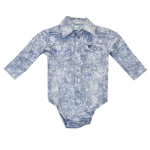 Infant Boys CH Blue "Washed Paisley" Long Sleeve Romper Western Shirt