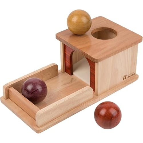 Adena Montessori Object Permanence Box, 3 Wooden Balls, Natural Wood