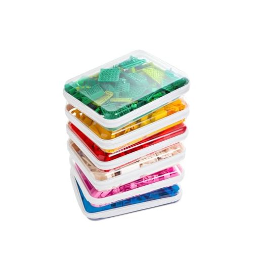 CoiiJoii Zippered Pouch Hard, Clear Zippered Hard Pouch, Stackable Storage Bins, Portable Clear Bin Zipper (White, Large-6pcs)