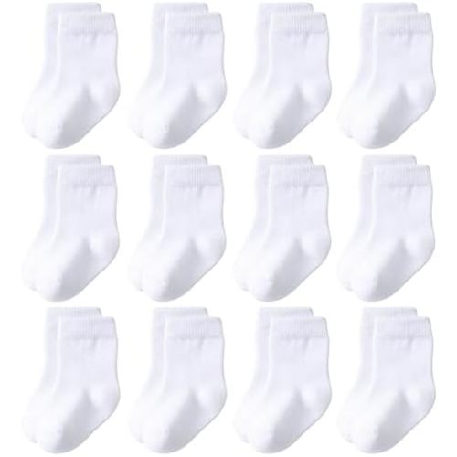 Baby Crew Socks 12-Pack,Newborn Baby Boys Girls Socks 0-3/3-6 Months,No Polyester,Soft Skin-Friendly,Combed Cotton