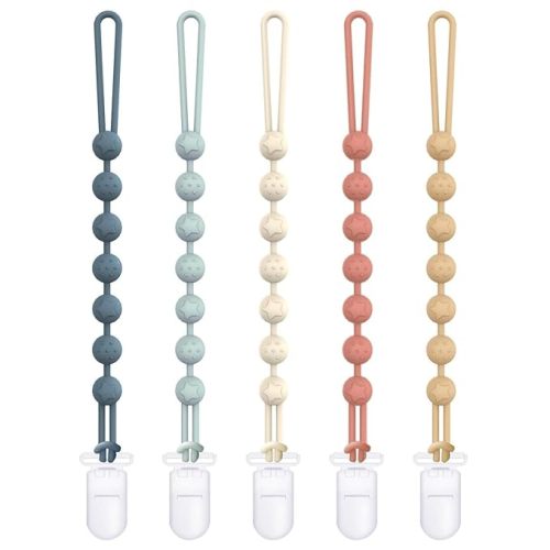 Cuddle Campus Silicone Pacifier Clip Holder with One Piece Design,Soft Flexible Binky Clips with Texture for Baby Boy and Girl Pack of 5 Plastic Clip (0-6m)