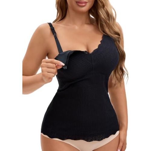 Allegra K Women Lace Nursing Breastfeeding Built-in Bra Camisole Tank Tops