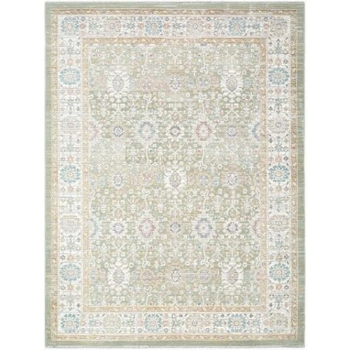 Hauteloom Ellington Machine Washable Area Rug - Floral Border Traditional Medallion Distressed - Traditional Oriental Transitional Oushak - Medium Brown, Cream, Beige, Sage, Light - 7'10" x 10'